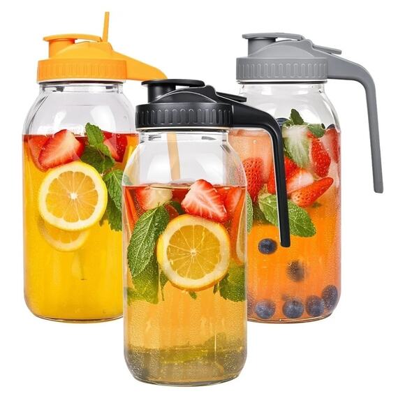 3 Pack 64 Oz Wide Mouth Mason Jar Pitchers with Airtight Lids – Leak-Proof Glass - Picture 1 of 8